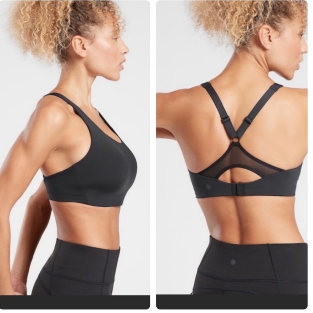 Athleta Advance Bra 34B Black Sports Support Adjustable Straps Padded Cups
